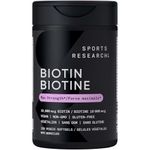 Sports Research® Max Strength Vegan Biotin 10,000mcg with Organic Coconut Oil - Helps to Maintain Healthy Hair, Nails and Skin - Great for Women & Men - 120 Veggie Softgels