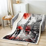 Famous Big Ben Blanket Retro London Theme Sherpa Blanket for Couch Sofa Chair Telephone Booth Fleece Throw Blanket Red Gray UK Cityscape Fuzzy Blanket Room Decor Flannel Blanket Throw 50"x60"