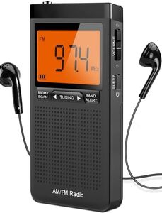 AM FM Portable Radio Personal Radio with Excellent Reception Battery Operated by 2 AAA Batteries with Stero Earphone, Large LCD Screen, Digtail Alarm Clock Radio