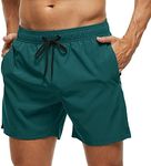 SILKWORLD Mens Swim Trunks Quick Dry Bathing Suits Shorts with Zipper Pockets, MQ18_Zip_Dark Turquoise, Large