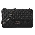 Quilted Crossbody Bags for Women Leather Ladies Shoulder Purses with Chain Strap Stylish Clutch Purse, Black-i