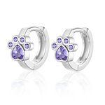 Silver Hoop Earrings for Women Girls, Cat Dog Paw Print Hoop Earrings | Small Huggie Hoop Purple Cubic Zirconia Earrings Hypoallergenic Cute Cartilage Earrings Jewellery Gifts