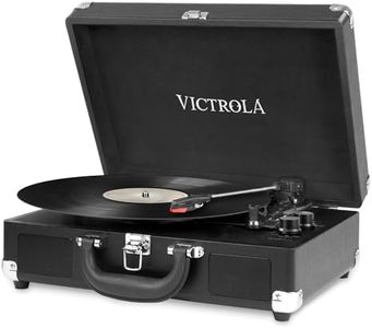 Victrola Journey Portable Record Player – Suitcase 5.0 Bluetooth Turntable with 3-Speeds, Built-in Stereo Speakers, 3.5mm Aux-in Jack, Black (VSC-550BT)