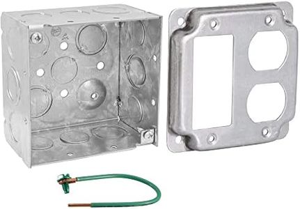 Pack of Box and Cover 4'' Square Electrical Box, 1 Rocker Switch, 1 Duplex Receptacle Exposed Work Cover, Crushed Corners, Welded Construction, Ten 1/2'' and Six TKO Knockouts, Raised Ground, 2-1/8''