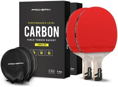 PRO SPIN Carbon Ping Pong Paddles - Penhold Short Grip, Premium Table Tennis Rackets with Carbon Fiber | Professional-Level 7-Ply Blade, Premium Rubber, 2.0mm Sponge | Rubber Protector Case (2-Pack)