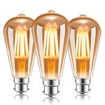 EXTRASTAR B22 ST64 Vintage LED Bulbs, 4W Bayonet Light Bulb, 33W Equivalent, 360LM, 2200K Warm White, Amber Retro Style Energy Saving Filament Decorative Bulbs, No Dimmable, Pack of 3