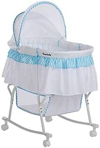 Dream On Me Lacy Portable 2-in-1 Bassinet & Cradle in Blue and White, Lightweight Baby Bassinet with Storage Basket, Adjustable and Removable Canopy