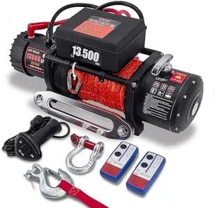 Winch 13500 lbs 12V Waterproof Electric Winch Synthetic Rope Electric Winch Towing Winch Boat Trailer Winch SUV 4-Wheel Drive Off-Road Vehicle with Remote Control 3/8 Synthetic Rope (Dark Red)