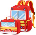 Toddler Backpack Boy Preschool School Bus Bookbag Kindergarten 3D Daycare Bags with Insulation Lunch Box, Fire Truck, Modern