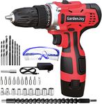 GardenJoy Cordless Power Drill Set: 12V Electric Drill with Fast Charger 3/8-Inch Keyless Chuck 2 Variable Speed 24+1 Torque Setting Power Tools Kit and 30pcs Drill/Driver Bits