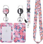 Will Well ID Badge Holder with Retractable Lanyard, Retractable Badge Reel Nylon Lanyard & Vertical ID Card Holder with 1 Card Slot Key Chain for Men & Women - Floral Print