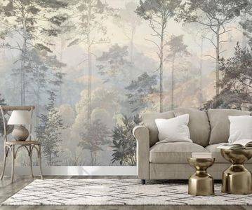 Jdayda Hazy Forest Wall Mural, Abstract Nature Landscape Peel and Stick Wallpaper, Background Wall Decoration Patterns