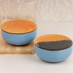 The Earth Store Multipurpose Sky Blue Marble Snack Bowl with Coasters | Bowl Set with Lid for Kitchen | Dishwasher & Microwave Safe | Mixing Bowl for Snacks, Rice, Dal, Fruits, Salad | 500ml Set of 2