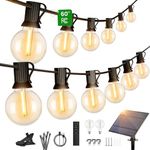 OHLUX 60FT Solar String Lights Outdoor,25+2 LED Patio Lights Solar Powered with Remote Cable Ties&Hooks,4 Light Modes Shatterproof G40 Hanging Lights