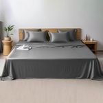 LINENWALAS King Bed Sheet Set, 300 Thread Count 100% Bamboo King Bedding Set, Cooling Sateen Weave Silk Sheets Set with 1 Fitted Sheet, 1 Flat Sheet & 2 Pillowcases (King, Light Grey)