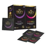 SKYN Elite Condoms Pack of 30 & 5 Senses Pack of 5 / Skynfeel Latex Free Condoms for Men, Ultra-Thin & Soft Condoms, Raised Dots, Cocktail Flavoured, Warming, Cooling