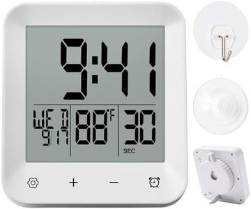 XINKORA Waterproof Shower Clock with Timer, Bathroom Wall Clock Displaying Temperature, Date & Day, Battery Operated LCD Digital Clock for Bath, Kitchen (White)