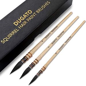 Professional Watercolor Squirrel Hair Paint Brushes by DUGATO, Mop Round Fine Tip Detail Paintbrush Set for Art Painting, Gouache, Fine Detailing, Acrylic, Gouache, Oil (3 Brushes)