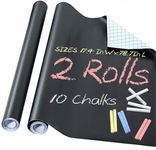 2 Rolls Blackboard Paper Chalkboard Sticker, Black Boards for Walls, Free: 10 Colorful Chalks, Large 17.3" X 78.7" , Chalkboard Vinyl Paper Removable Wallpaper for Home Office