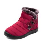 Womens Winter Snow Boots Waterproof Fur Lined Warm Short Ankle Booties Closure Ladies Outdoor Flat Hiking Walking Shoes Thermal Anti-Slip Athletic Shoes Red EU40 Convert UK6