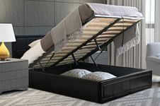 Black Ottoman Leather Bed Frame With Gas Lift & Under Bed Storage (Double 4ft 6, No Mattress)