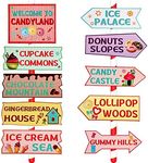 20 Pieces Candy Land Party Sign Welcome Directional Signs Street Sign Photo Prop Cutouts for Sweet Theme Birthday Decoration