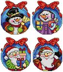 Counted Cross-Stitch Kit on Plastic Canvas with Christmas Toys. 4 Winter Ornaments 3.54x4.13 inches Each 109CS. Superb for Art & Craft Amateurs