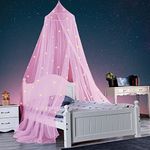 Bed Canopy Starry Romantic Bed Curtain Draperies Luminous Mosquito Net for Baby, Girl, Adult (Pink)