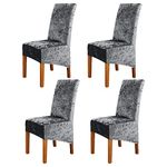 ele ELEOPTION Crushed Velvet Stretchable Elastic Chair Covers for Dining Room Wedding Banquet Party Decoration, XL High Back Chair Protector Slipcover (Dark-Gray, Pack of 4)