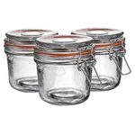 Argon Tableware Glass Jars with Airtight Metal Clip Lid - 350ml/12.3oz - 6 Pack - 4 Colour Seals - Medium Kitchen Storage Container Round Preserving Jar for Pickling, Chutney, Jam, Coffee