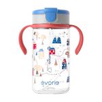 Evorie Tritan Toddler Sippy Cup with Silicone Straw, Spill-Proof Straw Water Bottle for Kids 1-2 Years Old, 300mL, Removable Handles, Ideal for School (Happy Valley)