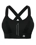 YIANNA Women High Impact Sports Bra Plus Size Zip Front Fastening Bras Padded Adjustable Strap Wireless Running Yoga Top Black, 151 M