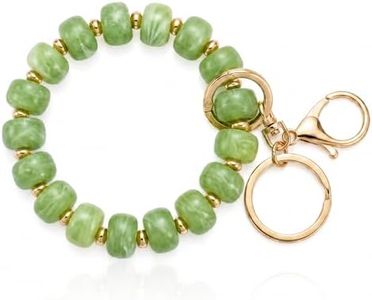 Elystara Soft Green Acrylic Beaded Keychain Wristlet for Women, Neutral Key Ring Bracelet for Car Keys, Cute Wristlet Keychain with Gold Clasp, Elegant Purse Bag Accessory