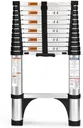 Soctone Telescoping Ladder, 12.5 FT Aluminum Button Retraction Extension Ladder with 2 Triangle Stabilizers, Multi-Purpose Ladder with Slow Down Design, 330lbs Max Capacity for House Daily Life