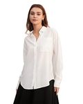 LilySilk Womens 18 Momme Pure Silk Shirt Ladies Classic Blouse with Drop Shoulder and Curved Hem Girls V-Neck Elegant Casual Wear(Natural White,L)