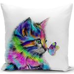 KUNQIAN Cat Cushion Cover Cat Gifts for Women for Cat Lovers Pillow Cover Decor Home Livingroom Couch Bed Sofa Decorate Throw Case 18"x18"