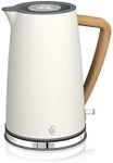 Swan Nordic Ultra Fast Electric Kettle, Cordless, Modern Design, 1.7L, 2200 W, Wooden Handle, Auto Shutdown, White