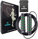 S SYMBOLIK Tangle-Free Skipping Rope - Easy Fitness jumping rope, speed rope with memory foam handle and PVC coated steel wire | Adjustable Exercise Jump rope for men, women(GREEN)