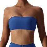 FEOYA Women’s Support Strapless Bralettes Backless Seamless Tube Top Sleeveless Wireless Bandeau Bra Stretch Padded Bralette Blue M