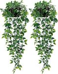 ARIATI FEJKA Pack of 2 Artificial Green Hanging Potted Trailing Plant for Indoor and Outdoor Use - Fake Potted Plants Shelf Wall Decor