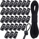 TSKDKIT Plastic Cord Locks and Black Elastic Cord, 10m Bungee Cord with 30 pcs Drawstring Locks, Spring Toggle Stoppers Fastener Slider with Elastic Drawstring for Shoelaces, Clothing, Backpack, etc