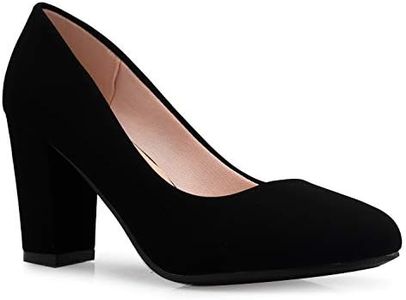 Olivia K Women's Classic Round-Toe Platform Pumps High Block Heel - Adorable, Comfortable, Black Nubuck*, 7.5