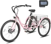 Viribus Electric Tricycle for Adults, 350W Electric Trike 7 Speed with UL 36V 13Ah Battery, Three Wheel Electric Bikes for Adults with Dual Chains, E Trikes for Women Men Seniors, 330 lb. Pink 24 in