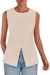 PRETTYGARDEN Women's Summer Suit Vest Tops 2025 Dressy Business Casual Sleeveless Button Down Trendy Fashion Blazer Waistcoat (Apricot,Small)