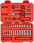 TEKTON 1/4 Inch Drive 6-Point Socket and Ratchet Set, 33-Piece (4-14 mm) | SKT05201