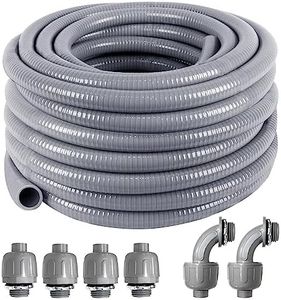 1-1/4inch 50FT Electrical Conduit Kit,Liquid-Tight Conduit and Connector Kit with 4 Straight and 2 Angle Fittings Included,Flexible Non Metallic Liquid - Tight Conduit(1-1/4" Dia,50 Feet)