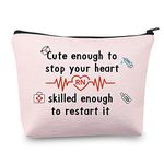 MBMSO Registered Nurse Gifts RN Nurse Makeup Bag Nursing Student Gift Nurse Cosmetic Bag Zipper Pouch Cute Enough to Stop Your Heart Skilled Enough to Restart It, RN Cute enough pink, medium