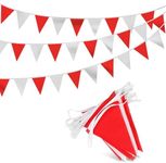 Triangle Banner Flags for Party Supplies - 100ft White and Red Party Decorations Carnival Pennant Banner Flags on String