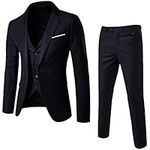 WULFUL Men’s Suit Slim Fit One Button 3-Piece Suit Blazer Dress Business Wedding Party Jacket Vest & Pants Black