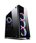 SaharaGaming P35 ATX Tempered Glass Gaming computer case with 4 x 12cm Duo Ring Fans & PWM 10 Port Hub (Black)